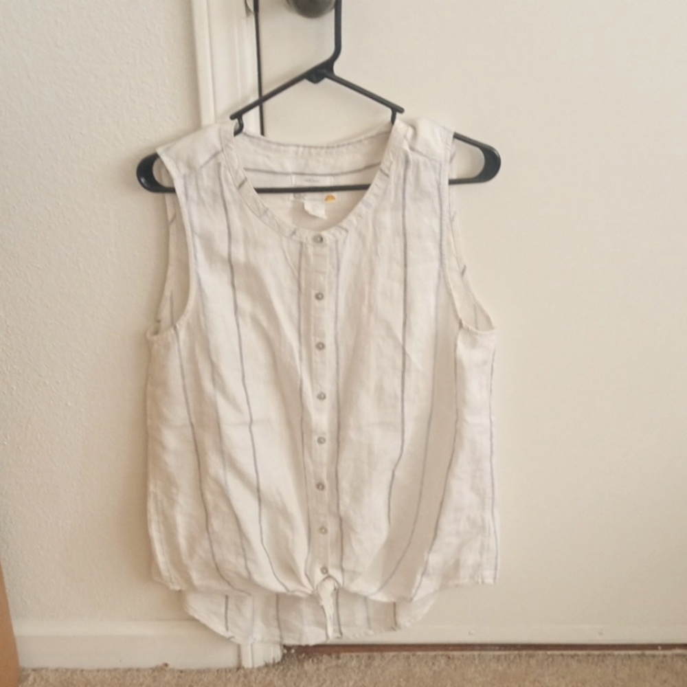 C&C California Linen Sleeveless Button Down Shirt L